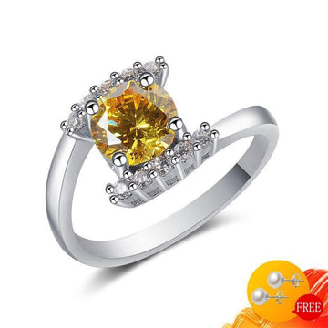 Fashion Silver Citrine AAA+ Zircon Diamonds Wedding Engagement Ring - The Jewellery Supermarket